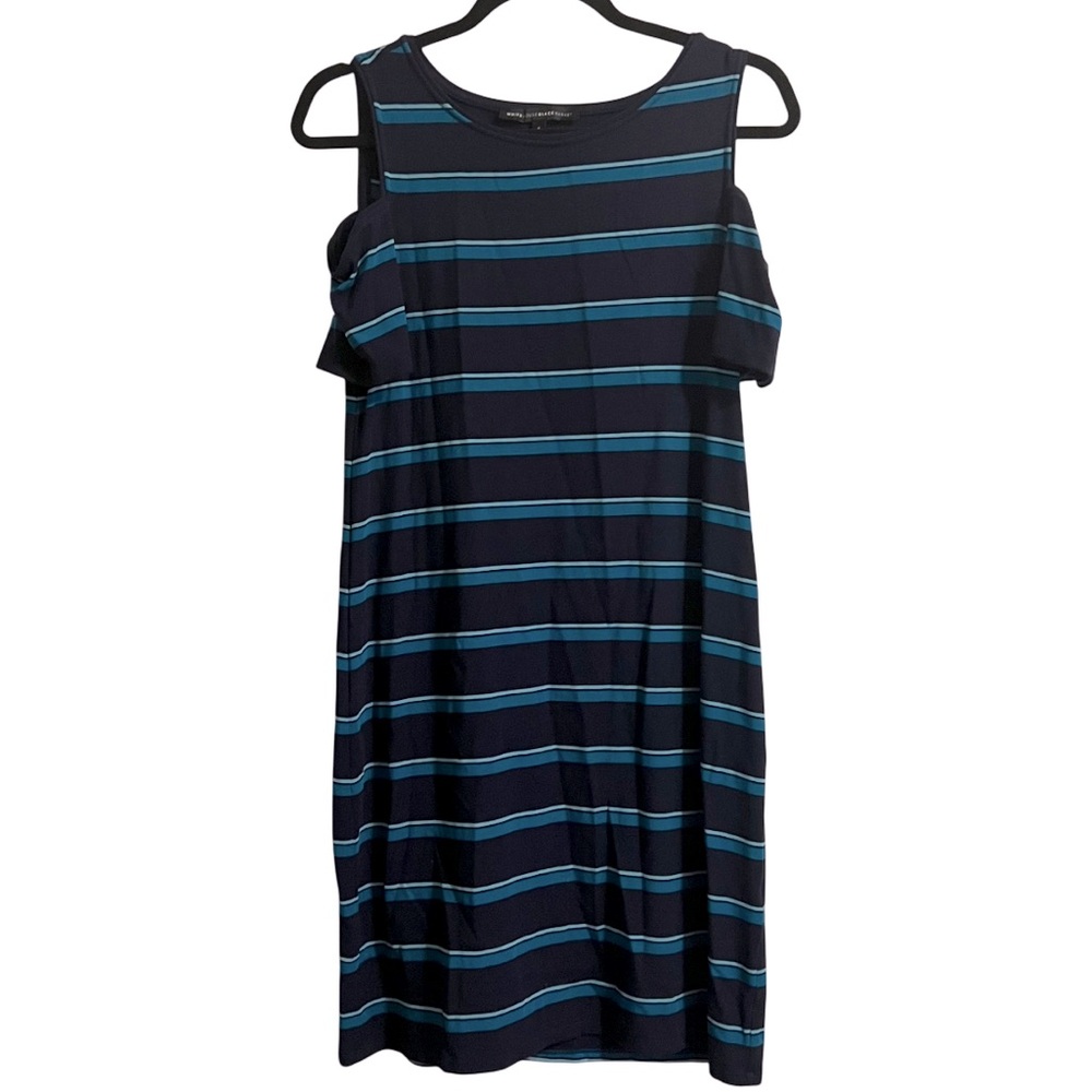 White House Black Market Navy Stripped Cold Shoulder Bodycon Dress Size Small